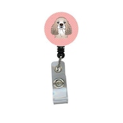 TEACHER'S AID Checkerboard Pink Cocker Spaniel Retractable Badge Reel TE251301